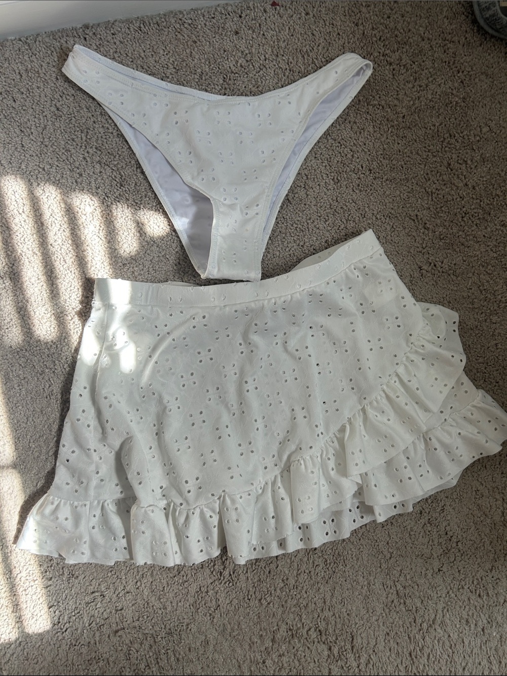 NWOT White Eyelet Ruffle Skirt with Bikini Bottom